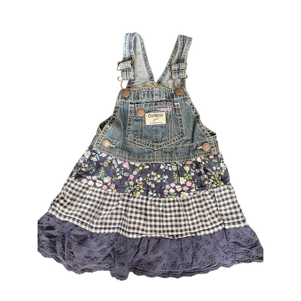 OshKosh BGosh Girls Denim Patchwork Overall Dress Size 3T